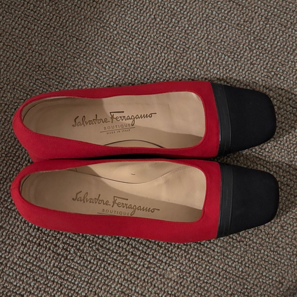 Salvatore Ferragamo Red and Black Flats